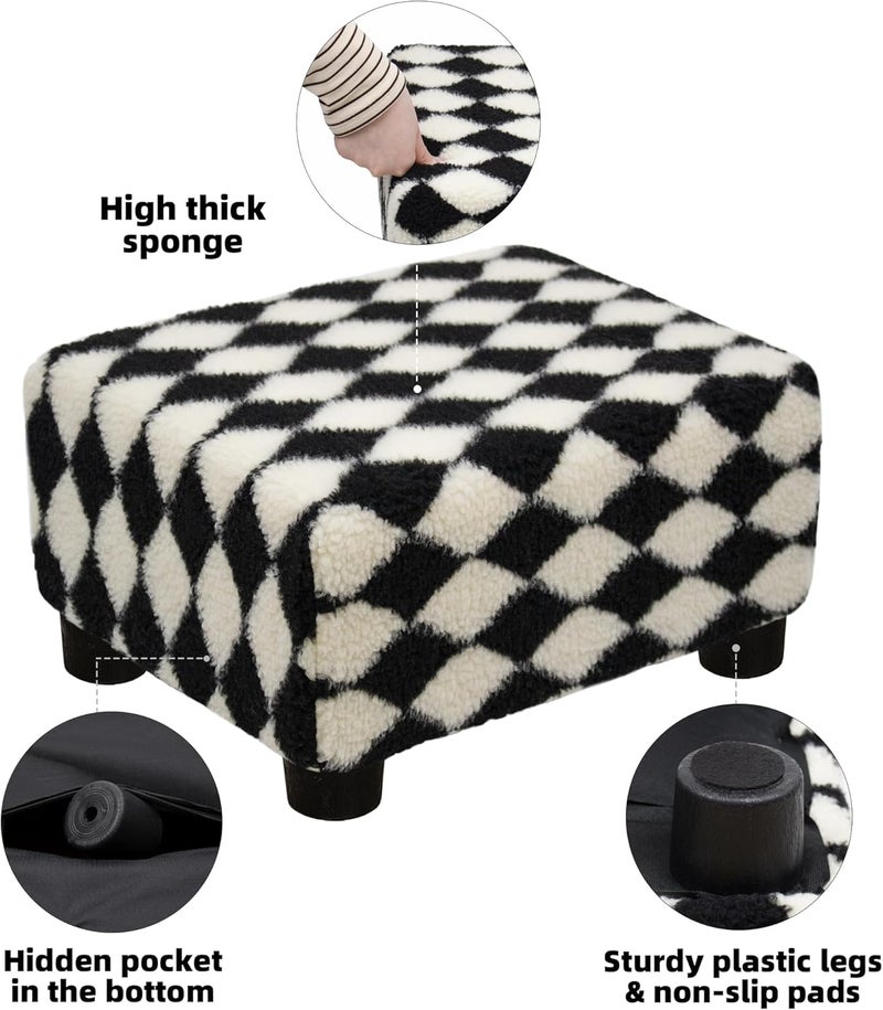 CAROLMADE  pouf صغير مع أرجل تحت المكتب لراحة القدمين لغرفة المعيشة وغرفة النوم والمكتب، أسود+أبيض ناعم - Image 5